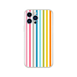Pastel rainbow striped iPhone case for 13-16, frosted transparent shell, long-lasting retro rainbow print.