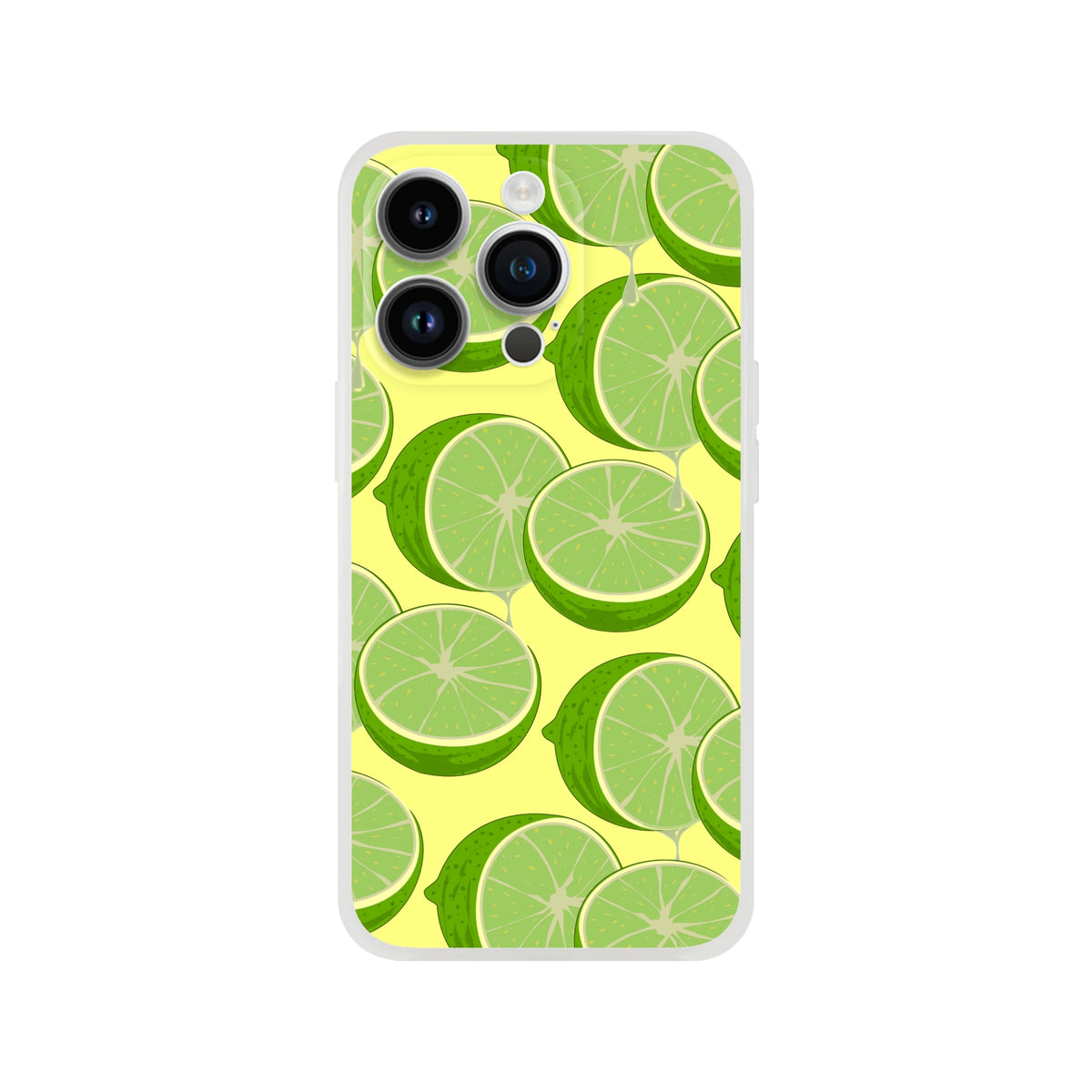 Cute lime-slice iPhone case (13-16) with a slim matte shell and vibrant lime pattern on a yellow background.