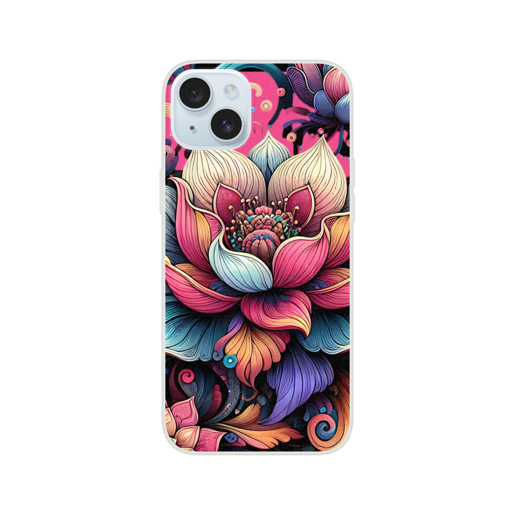 Mandala floral iPhone case with vibrant boho design, slim protective cover for iPhone 16/15/14/13