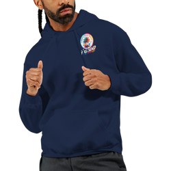 Man wearing navy hoodie with colorful Urban Palm Trees and Full Send logo giving two thumbs up.