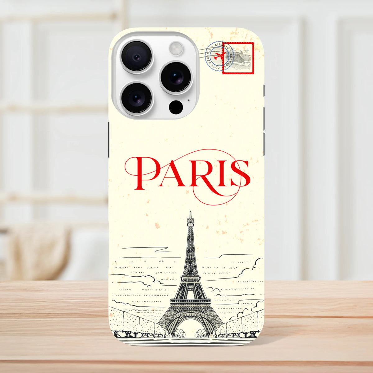 Paris Eiffel Tower Travel iPhone Case for iPhone 13-16 with vintage postcard artwork