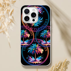 Urban Palm Trees iPhone Case (13-16): retro palm motif, matte finish, slim, shock-absorbing TPU protection