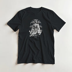 Black Gothic Glory men's graphic T-shirt with soft cotton-blend fabric, white statue artwork and 'Glory' script.