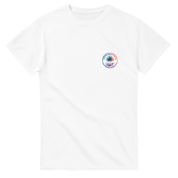 Vintage Palm Tree Graphic T-Shirt for Women with circular palm logo on the chest, tropical vibes.