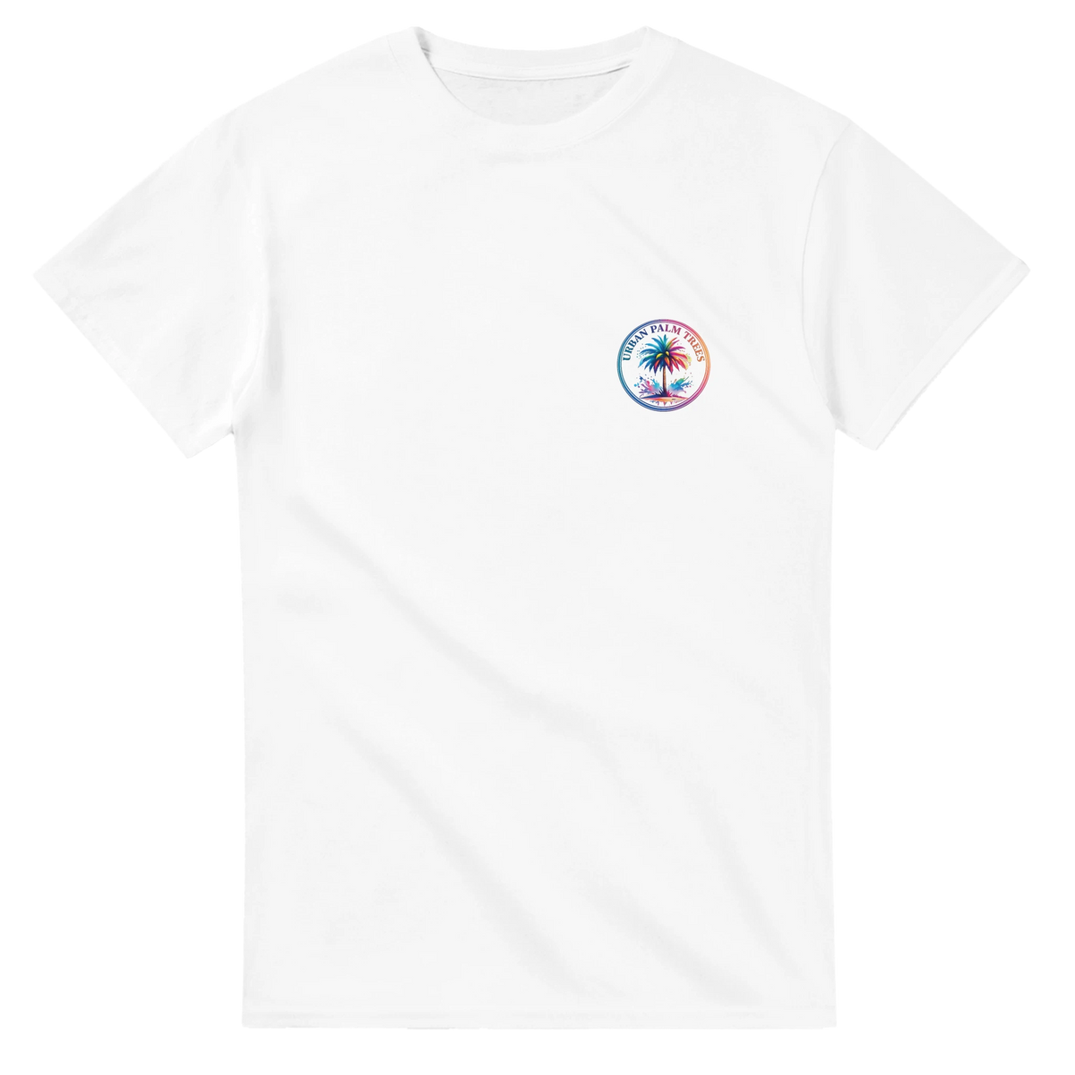 Vintage Palm Tree Graphic T-Shirt for Women with circular palm logo on the chest, tropical vibes.