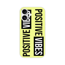 Bright lime iPhone case with bold black 'POSITIVE VIBES' slogan for iPhone 13–16