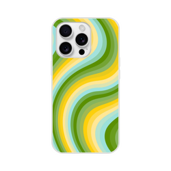 Retro green and yellow wave swirl iPhone case for 13-16 with slim matte finish and shock-absorbing protection