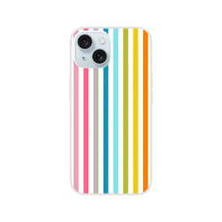 Pastel Rainbow Stripe iPhone Case for iPhone 13-16 with frosted transparent shell and bold retro rainbow print.