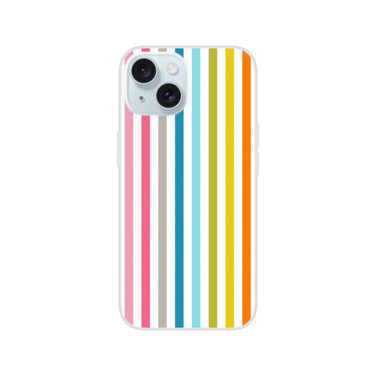 Pastel Rainbow Stripe iPhone Case for iPhone 13-16 with frosted transparent shell and bold retro rainbow print.