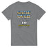 Gray men's graphic T-shirt with retro pixel Game Over screen, Continue? 10 Insert Coin Yes No.