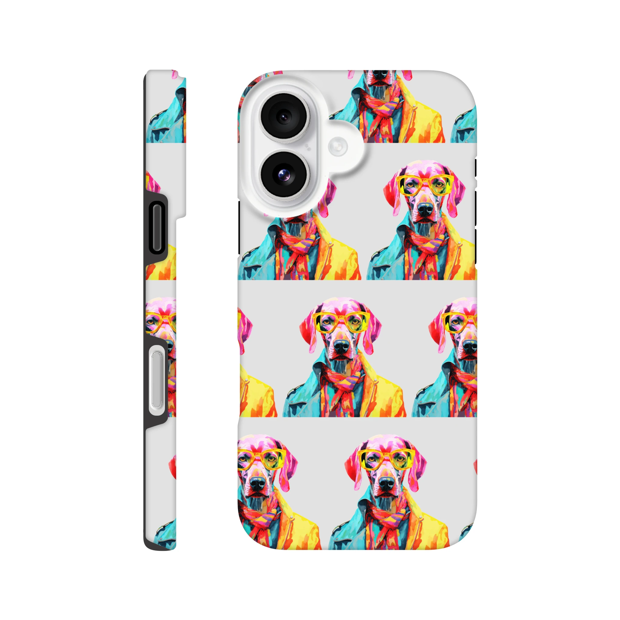 Gent Dog Tough Protective Case for iPhone 16 15 14 13 with neon dog wraparound print on back and sides