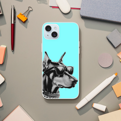 Cool Dog iPhone Case 13-16 retro aesthetic: slim matte TPU cover, blue background dog wearing sunglasses.