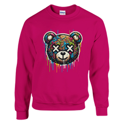 Pink Teddy Bear men's graphic sweatshirt with a colorful dripping bear design.