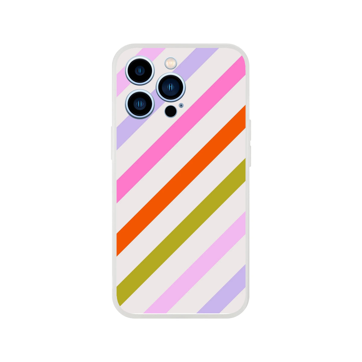 Pastel rainbow diagonal stripe iPhone case for iPhone 13–16 with slim profile and matte finish.