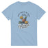 Happy Hour women's graphic tee featuring tropical cocktails on light blue cotton blend shirt, sizes S-XL.