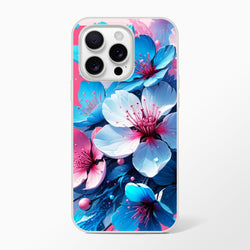 Blossom Floral iPhone case with pastel blue and pink flowers, slim TPU protective cover for iPhone 16, 15, 14, 13.