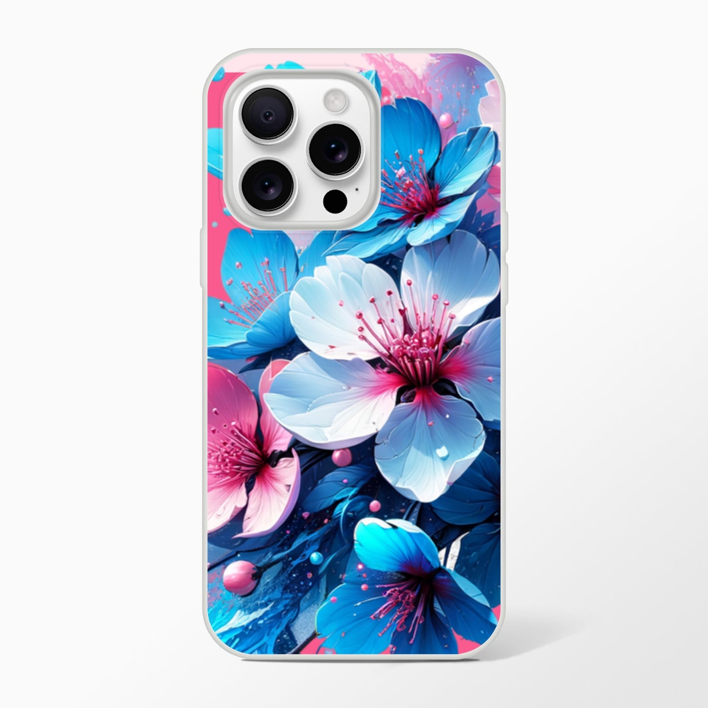 iPhone case with blue and pink floral design on a white background 19