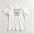 Washington University women's graphic T-shirt in white with blue campus logo and banner.