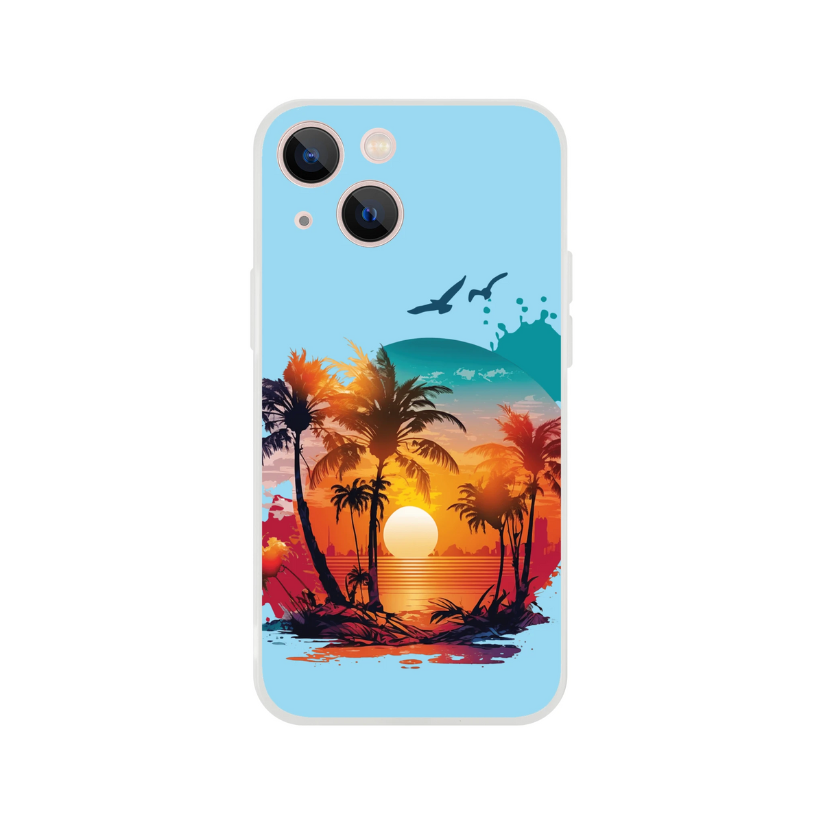 Cute Sunset iPhone Case for iPhone 13-16 with palm trees at sunset in a Y2K aesthetic design.