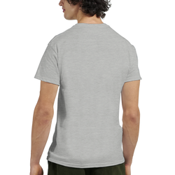 Back view of a grey men's vintage pin-up graphic t-shirt, retro Americana streetwear top for layering.