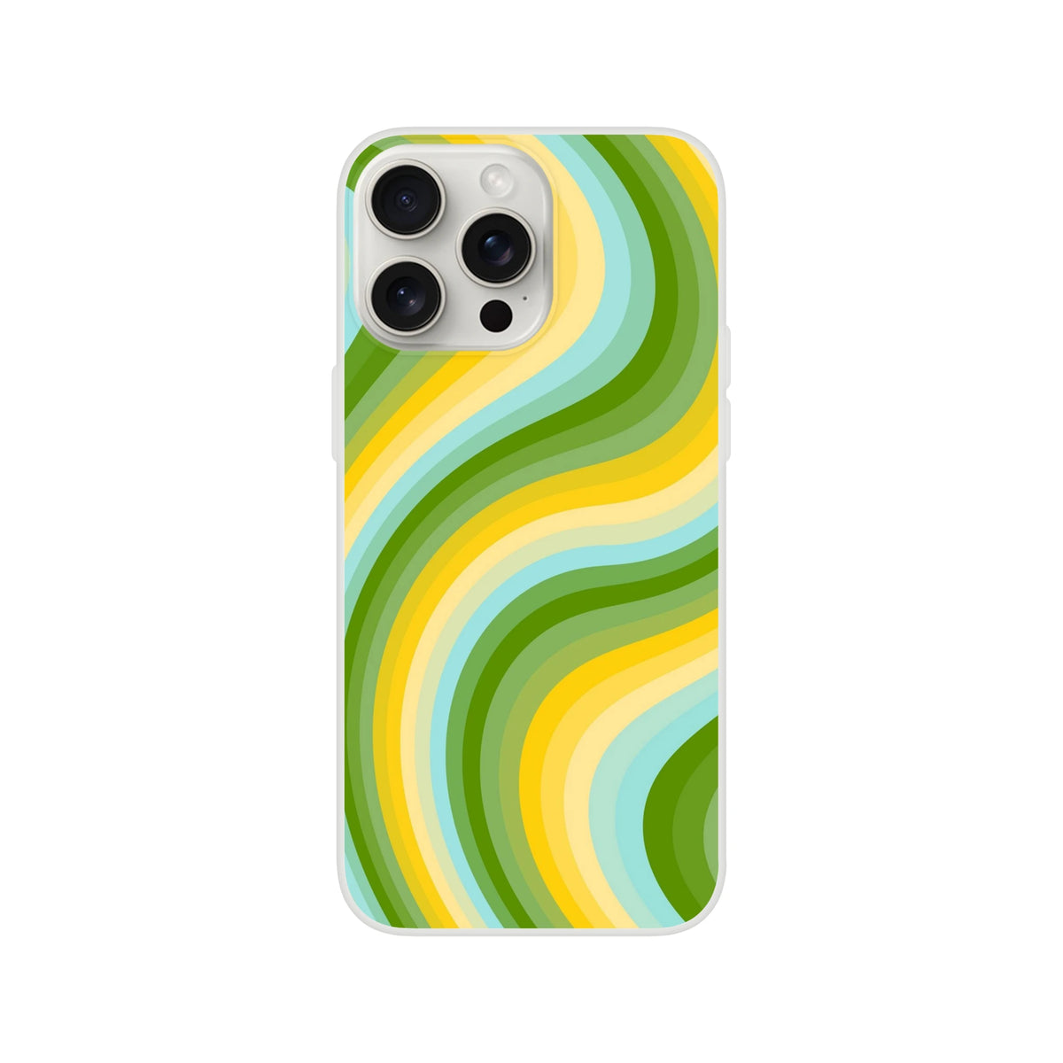 Retro green and yellow wave iPhone case with groovy Y2K swirl design for iPhone 13–16