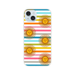 Retro rainbow sun iPhone case (iPhone 13–16) with matte finish and boho striped design.