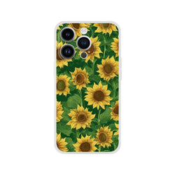 Sunflower iPhone case for 13-16, slim botanical floral cover with yellow blooms on green leaves