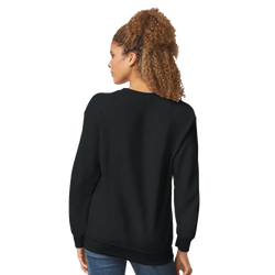 Back view of a woman wearing a black Cute Wild Heart sweatshirt, a cozy slogan top for women.