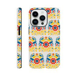 Floral wraparound tough protective case for iPhone 16 15 14 13 with glossy dual-layer finish.