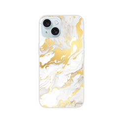 Gold & Cream marble iPhone case (13-16): luxury abstract aesthetic, slim matte protection.