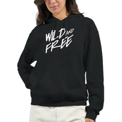 Woman wearing Cute Wild And Free Hoodie with bold slogan, casual streetwear top for women.