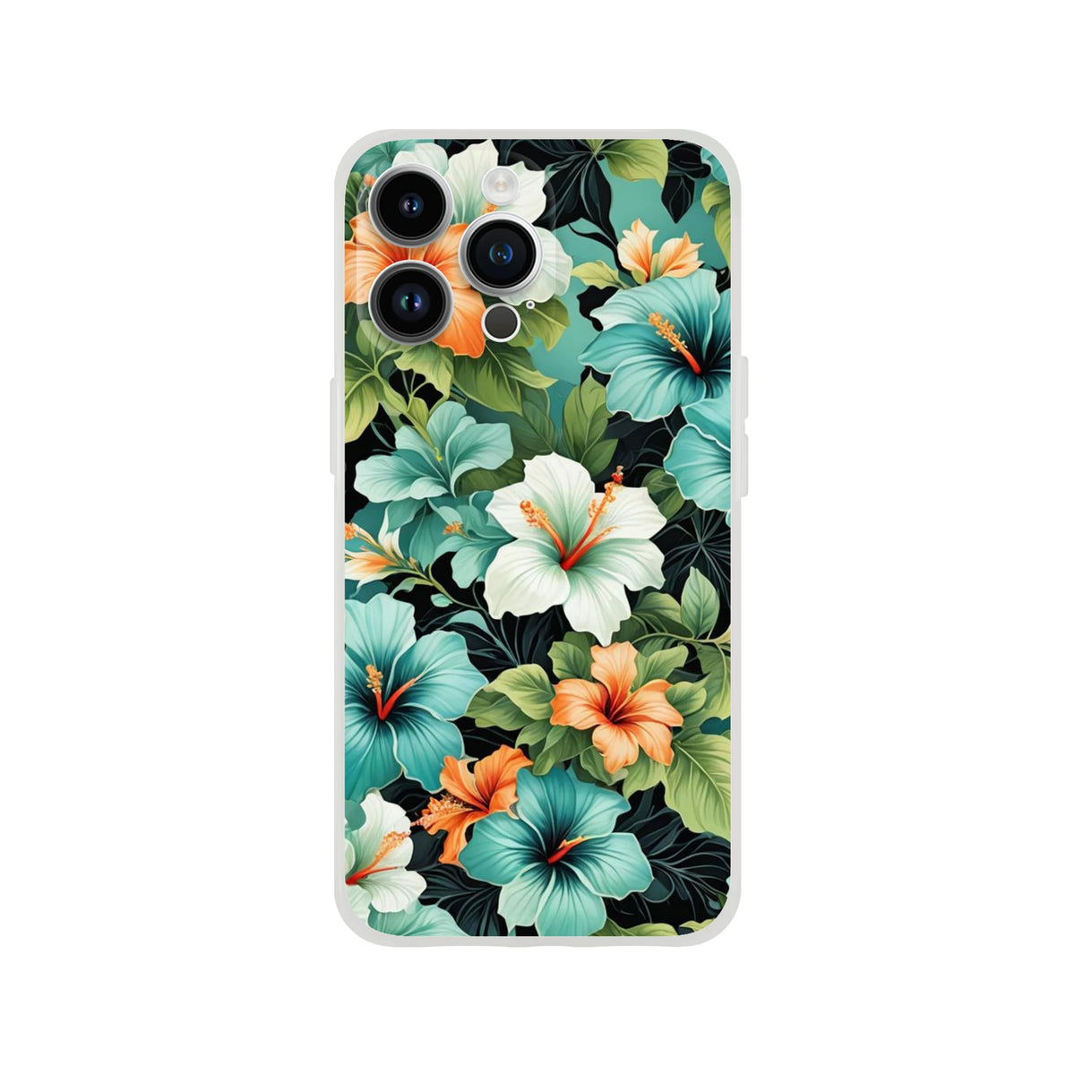 Tropical hibiscus floral iPhone case for iPhone 13-16 with Hawaiian blooms