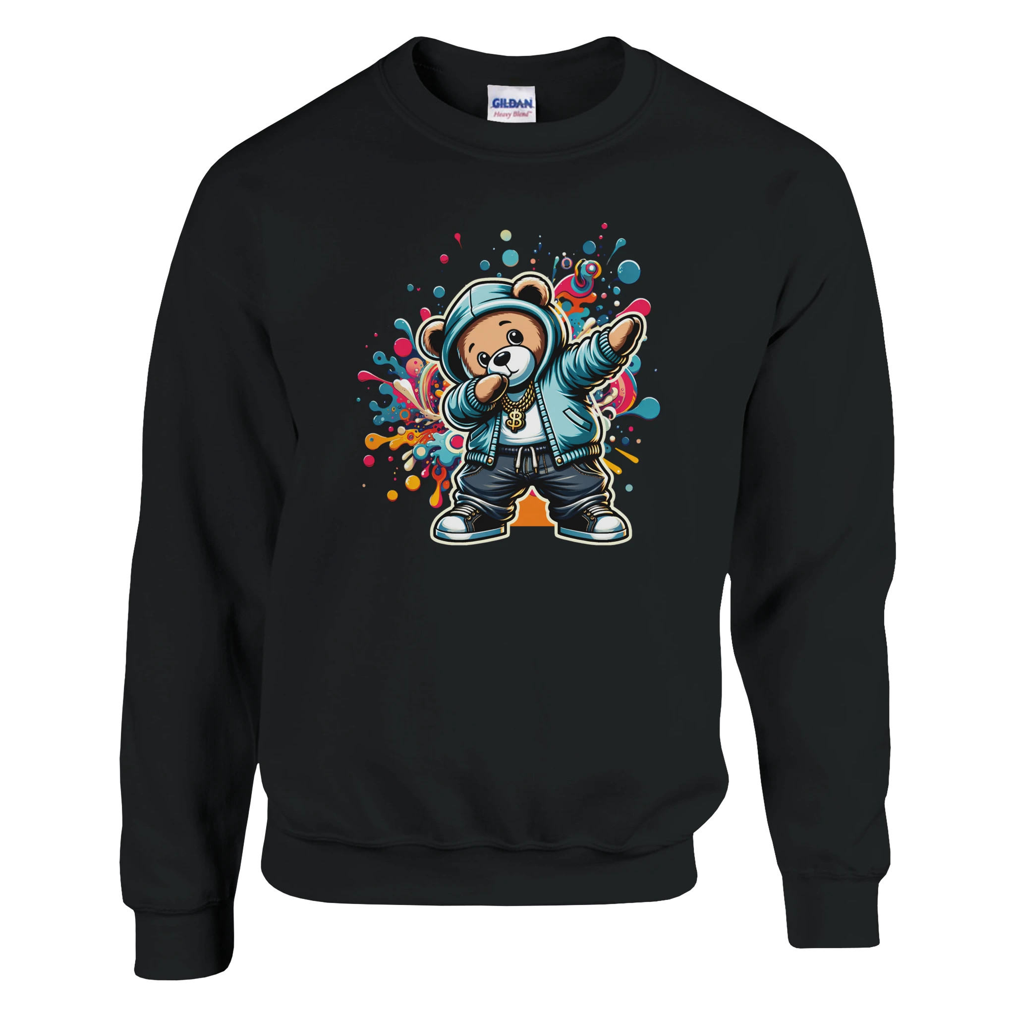 Dab Teddy Bear men's graphic sweatshirt in black with bold teddy bear hoodie; soft cotton-poly blend.