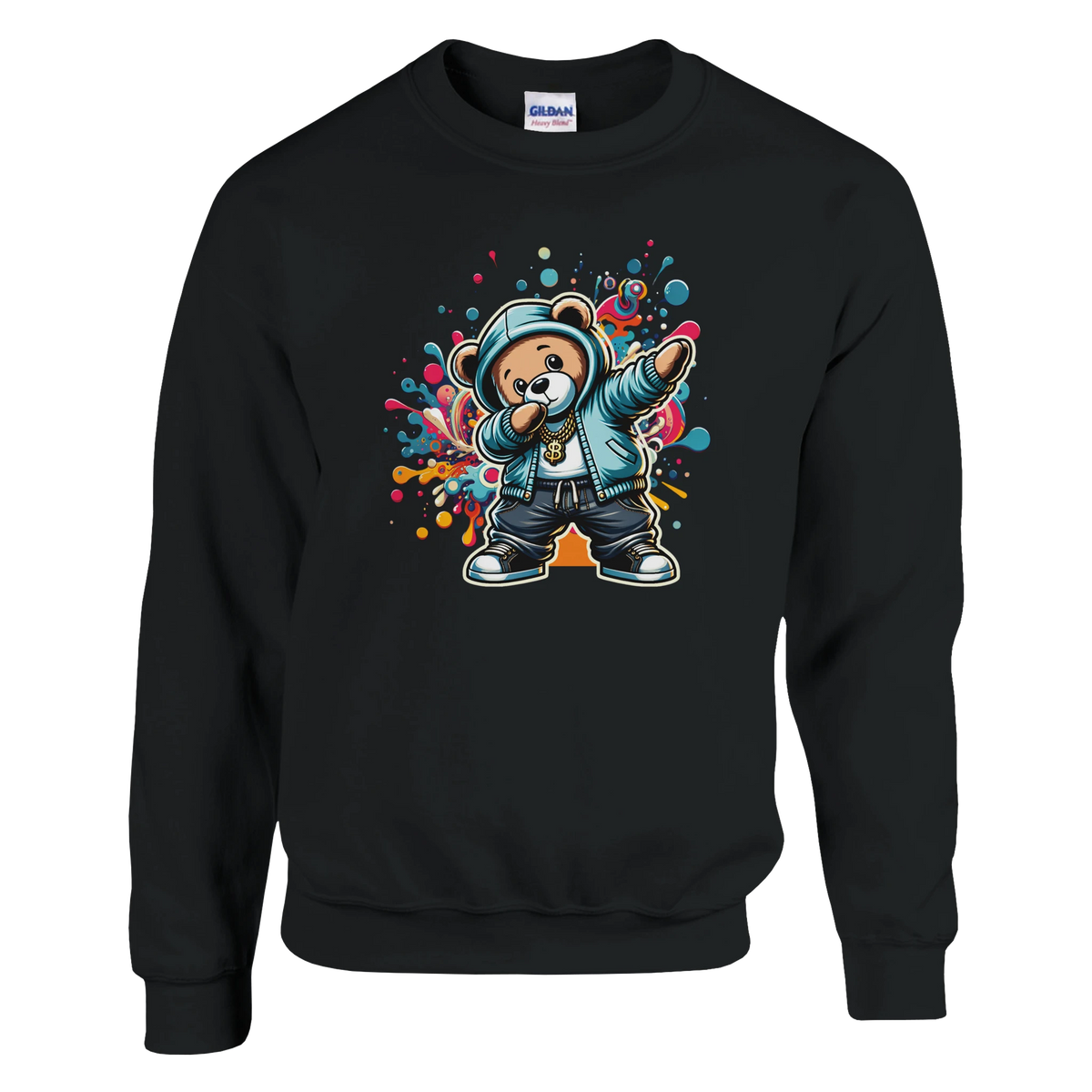 Dab Teddy Bear men's graphic sweatshirt in black with bold teddy bear hoodie; soft cotton-poly blend.