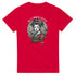 Red men's Geisha Girl Japanese graphic tee with geisha illustration and circular backdrop, cotton blend, sizes S-XL.