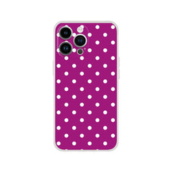 Retro purple & white polka dot iPhone case. Shock-absorbing TPU phone cover with matte finish for iPhone 13-16.