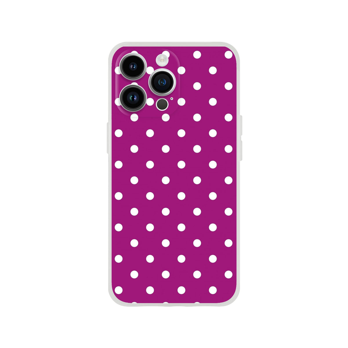 Retro purple & white polka dot iPhone case. Shock-absorbing TPU phone cover with matte finish for iPhone 13-16.