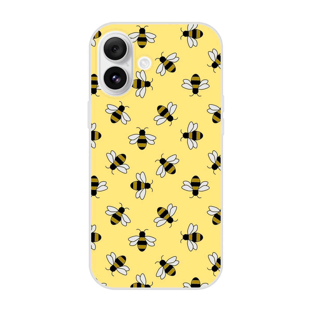 Cute bee pattern iPhone case on yellow background for iPhone 13–16, lightweight streetwear vibe