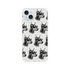 Gangster dog pattern on a frosty transparent iPhone case; repeating heads with sunglasses and chains.