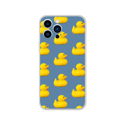 Blue aesthetic rubber duck iPhone case with bold yellow ducks, matte finish, lightweight for iPhone 13–16.