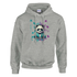 Grey Panda DJ graphic hoodie with a panda wearing headphones at a DJ mixer, surrounded by teal and purple splash art.