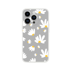 Ditsy Daisy iPhone Case for 13-16 with gray background and white daisies with yellow centers.