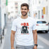 Man wearing white JDM car culture graphic T‑shirt, cotton blend, featuring bold red 81 and car illustration.
