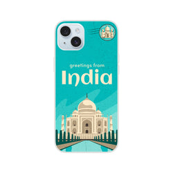 Vintage postcard iPhone Case (13-16) India Holiday; turquoise flexi shell with Taj Mahal, stylish protection.