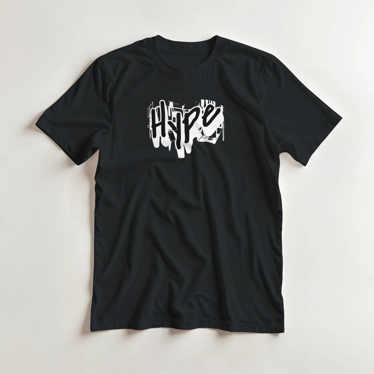 Black men's urban graffiti graphic T-shirt with bold white artwork on front.