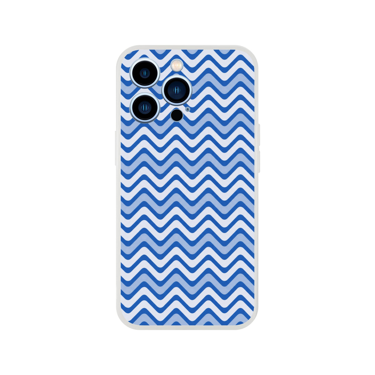 Blue wavy stripe retro geometric iPhone case with matte TPU finish and shock-absorbing layers for reliable drop protection.