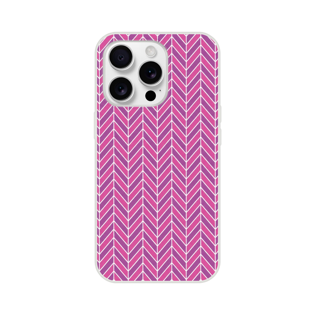 Pink herringbone geometric iPhone case with gradient chevron pattern and slim TPU protection for iPhone 13-16.