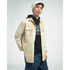 Man wearing black Men's Dab Teddy Bear Hoodie with beige overshirt; 50/50 cotton-poly graphic hoodie, sizes S-XL.