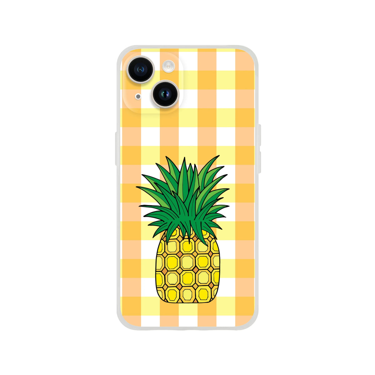 Pineapple on yellow gingham iPhone case (13-16), summer aesthetic.