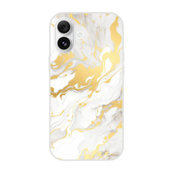 Gold and cream marble iPhone case for 13-16, luxury abstract aesthetic with white and gold swirls.